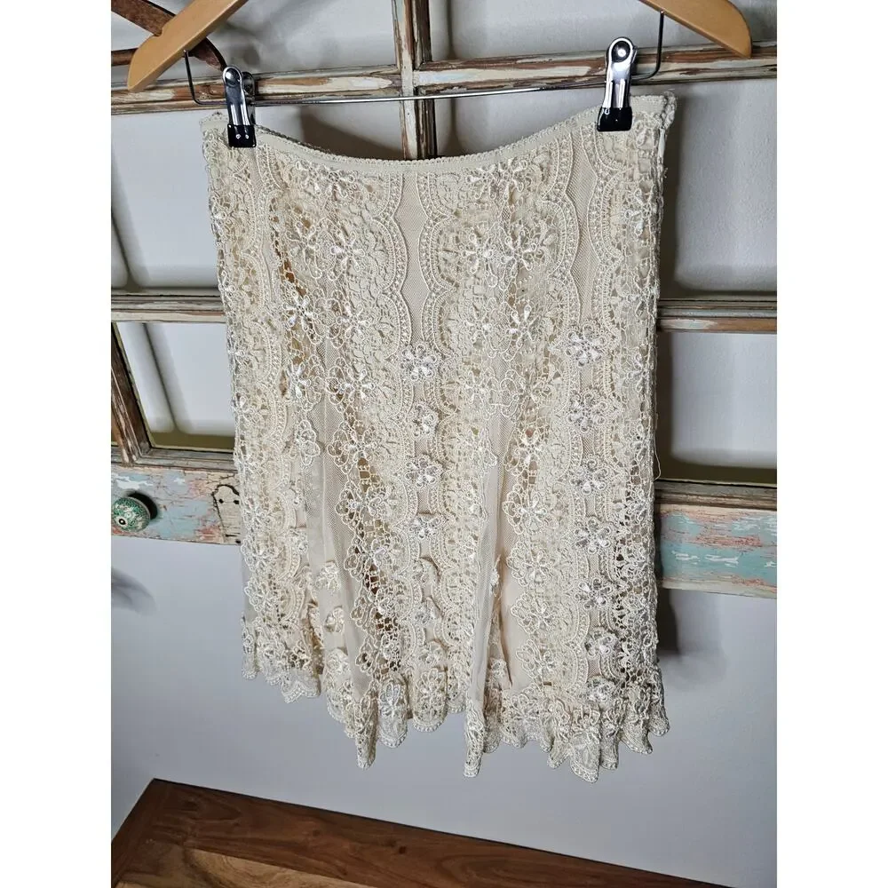 Antonio Melani Women's Ivory Lined A-line Lace Skirt Size 4 - Picture 9 of 10